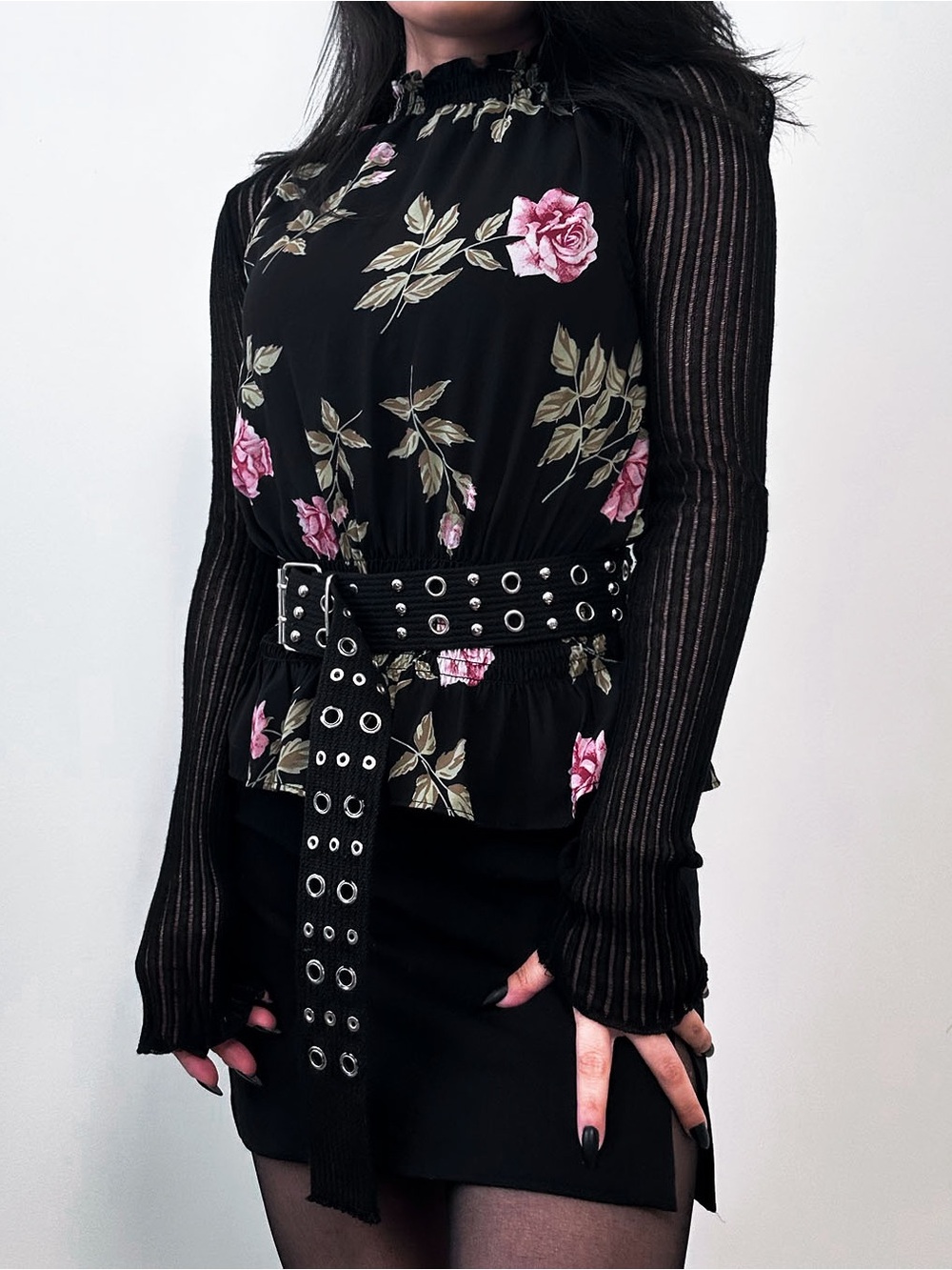 REVAMPED Floral High-Neck Smocked Peplum Tank Top